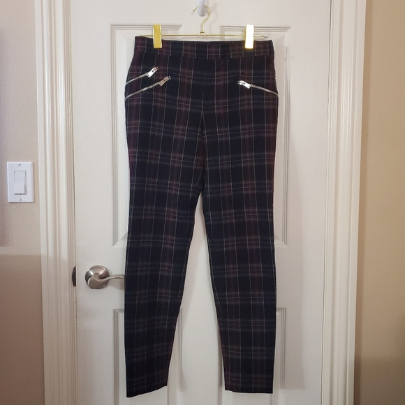NWOT Zara Checkered Skinny Trousers with Zip - Picture 3 of 8